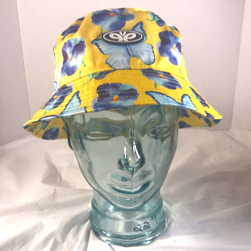 Woman’s Petals and Peacocks Yellow & Blue Butterflies & Flowers Bucket Sun Hat